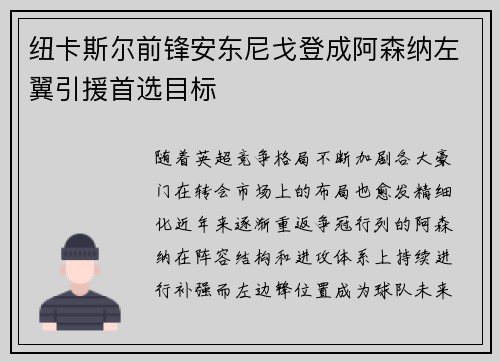 纽卡斯尔前锋安东尼戈登成阿森纳左翼引援首选目标 纽卡斯尔前锋安东尼戈登成阿森纳左翼引援首选目标